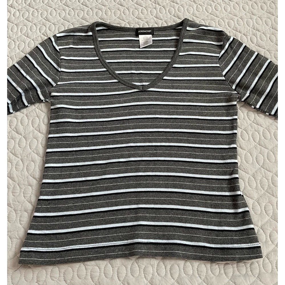 Women’s Vintage Jordache V-Neck Knit Shirt Striped Large